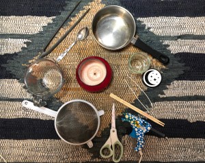 capri blue anthropologie candle jar hot glue gun scissors chopstick wicks pot strainer tongs spoon diy