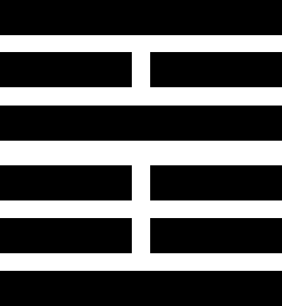 An abstract representation with alternating solid and empty horizontal lines, resembling a hexagram or a symbol from ancient Chinese philosophy.